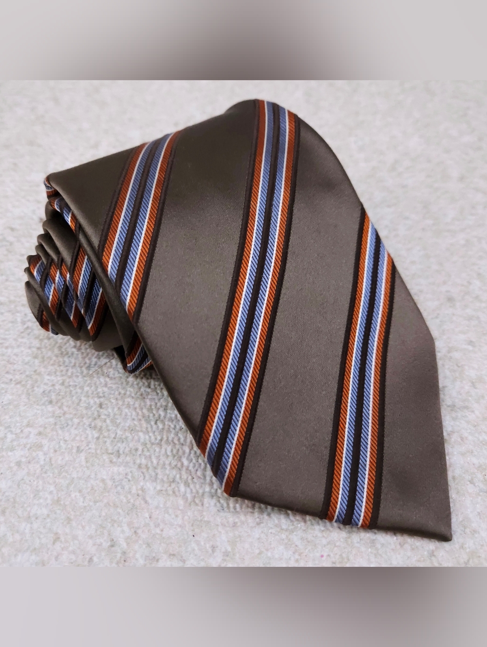 Ermenegildo Zegna Silk Tie Diagonal Repp Stripes Brown Blue Orange 58" x 3.5"